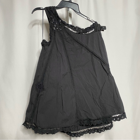 Free People Lace Trim One Shoulder Mini Dress Black • XS - Picture 8 of 8